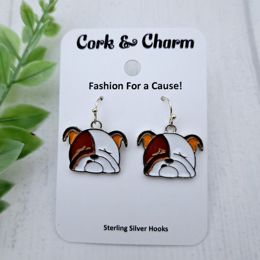 English Bulldog Dog Breed Head Face Sterling Silver Earrings