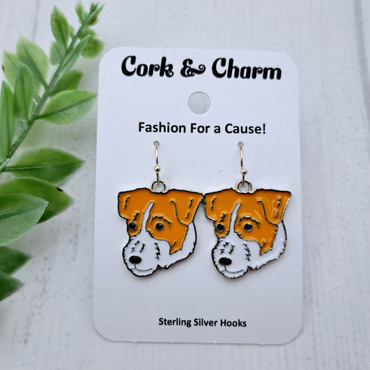 Jack Russell Terrier Dog Breed Head Face Sterling Silver Earrings