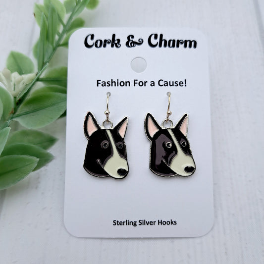 Bull Terrier Dog Breed Head Face Sterling Silver Earrings