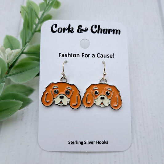 Cavalier King Charles Spaniel Dog Breed Head Face Sterling Silver Earrings