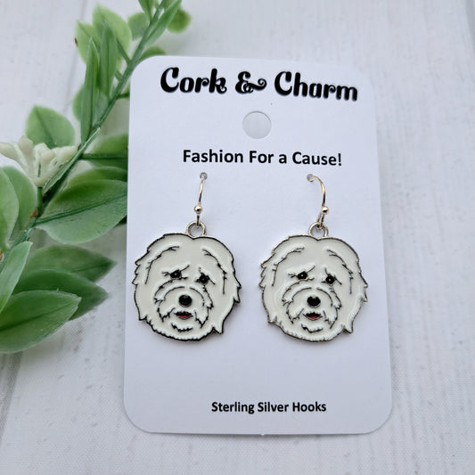 Coton du Tulear Dog Breed Head Face Sterling Silver Earrings