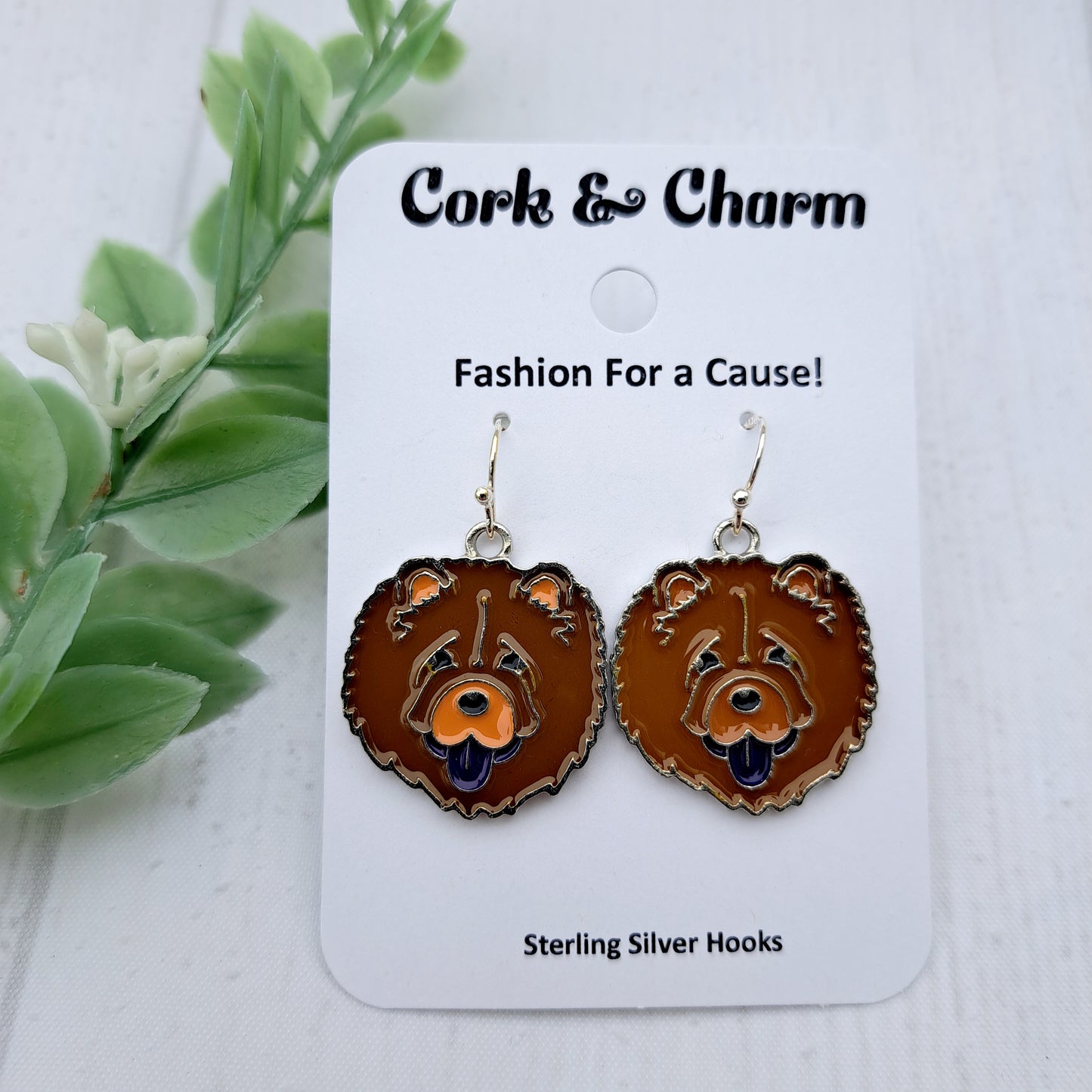 Chou Dog Breed Head Face Sterling Silver Earrings