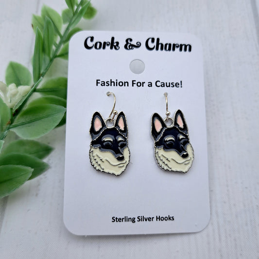 Husky Dog Breed Head Face Sterling Silver Earrings