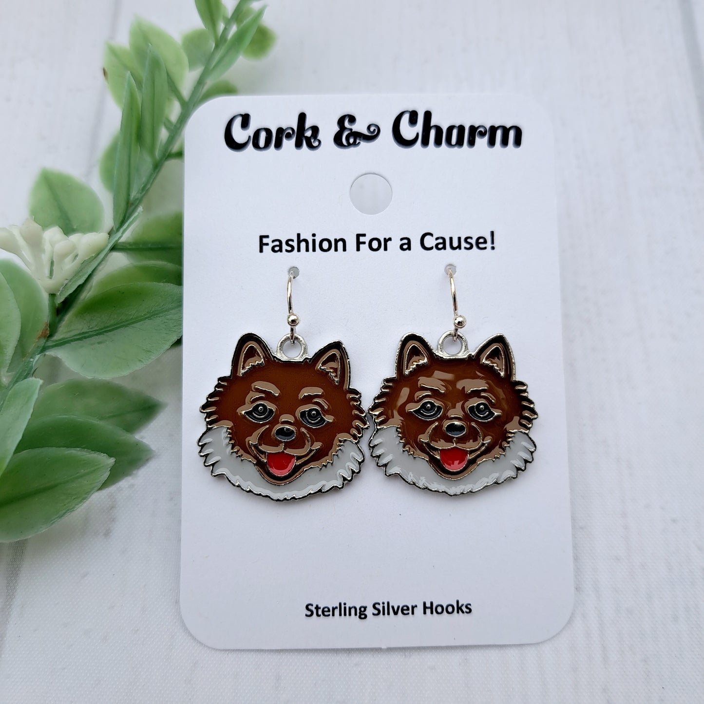 Pomeranian Dog Breed Head Face Sterling Silver Earrings