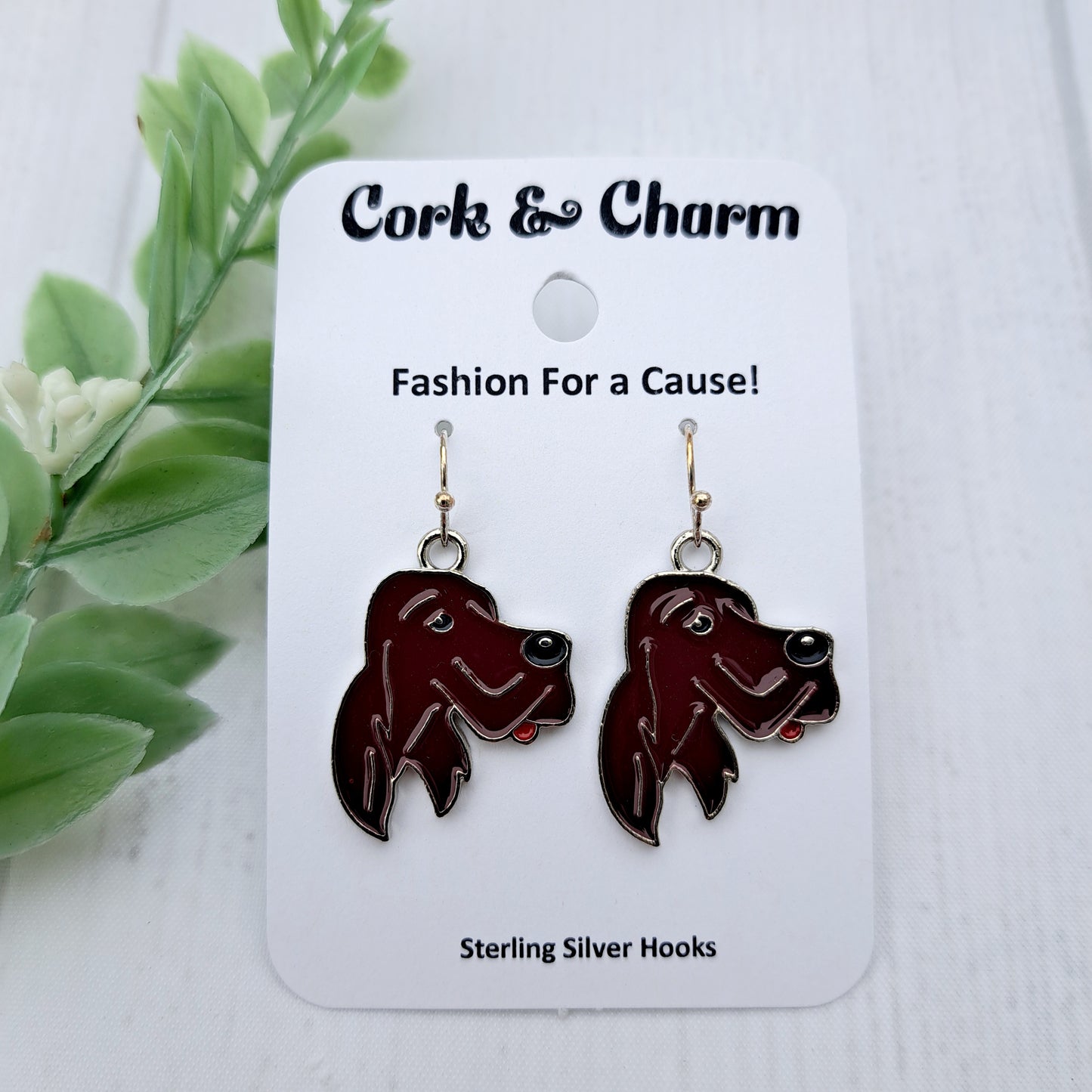 Irish Setter Dog Breed Head Face Sterling Silver Earrings