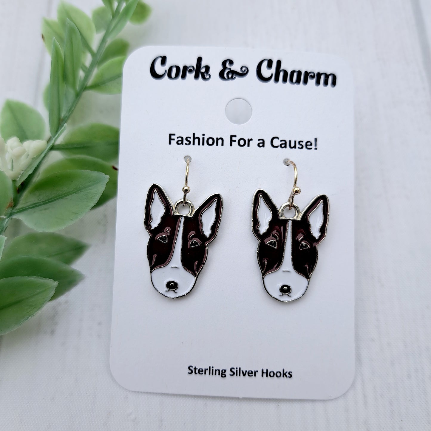 Bull Terrier Dog Breed Head Face Sterling Silver Earrings