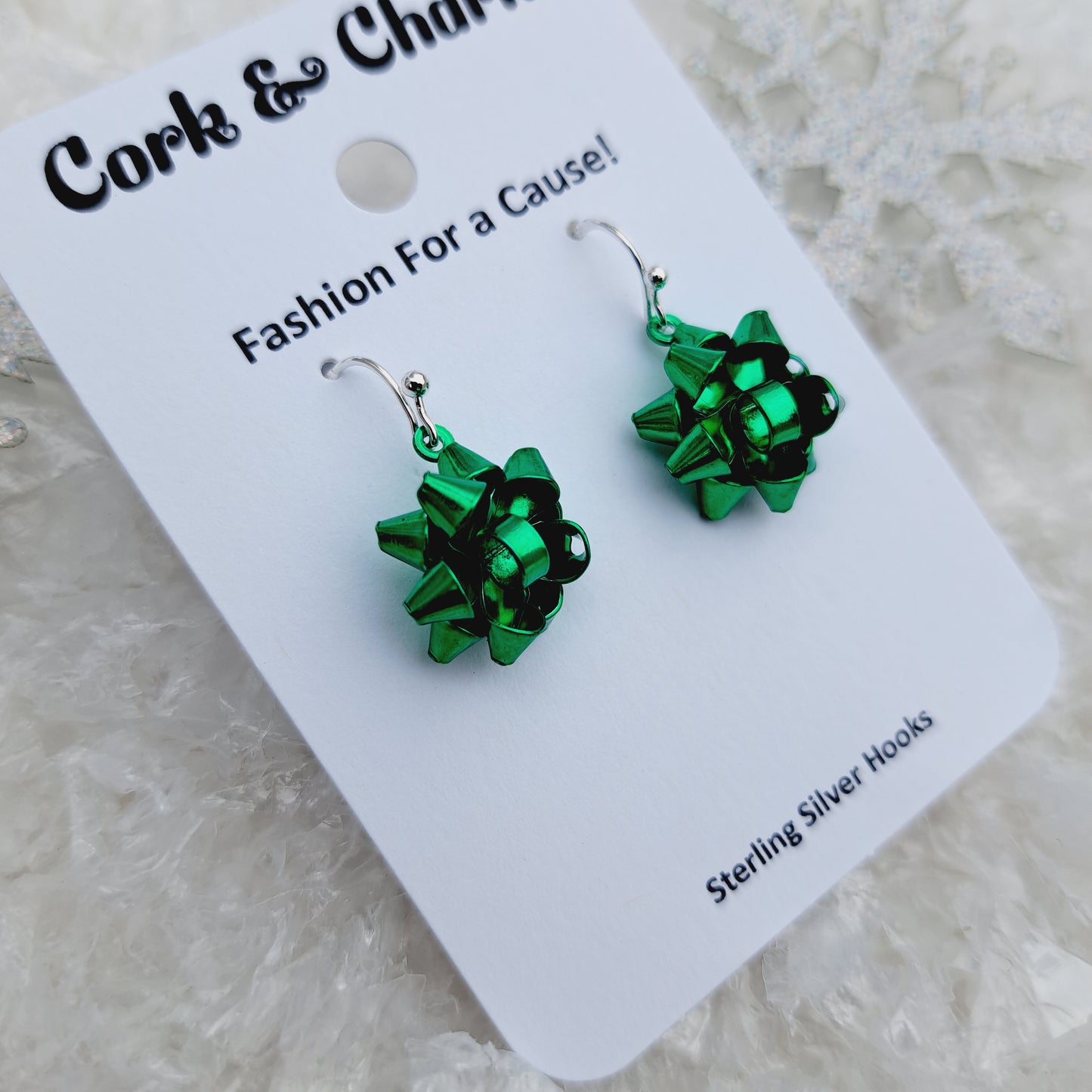 Green Bow Sterling Silver Earrings