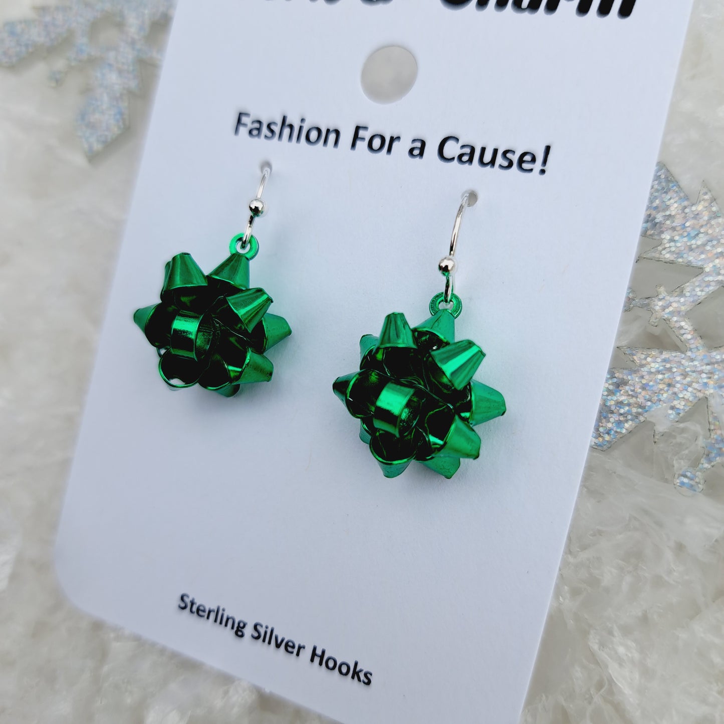 Green Bow Sterling Silver Earrings