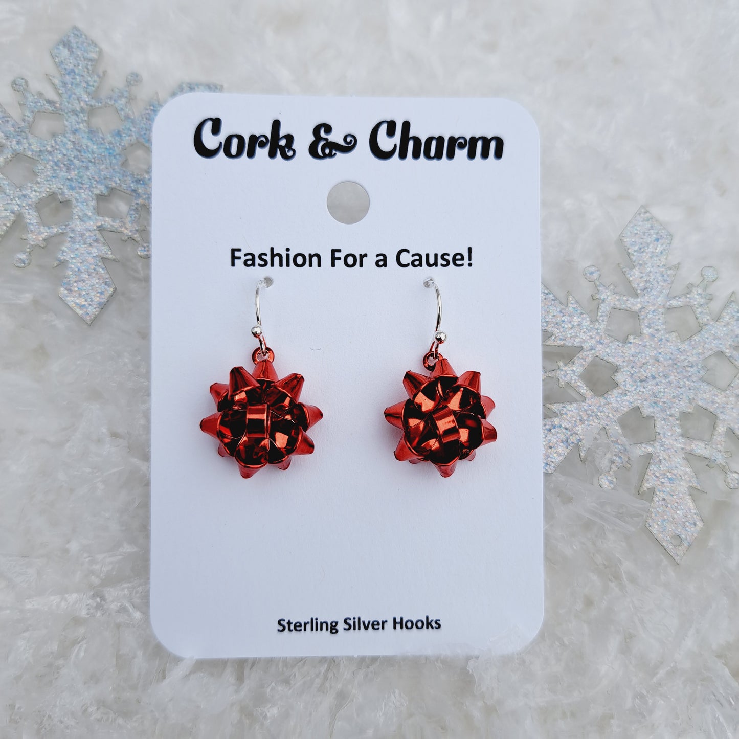 Red Bow Sterling Silver Earrings