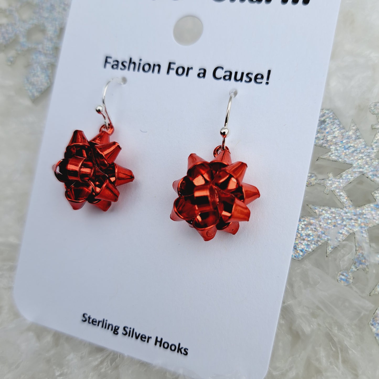 Red Bow Sterling Silver Earrings