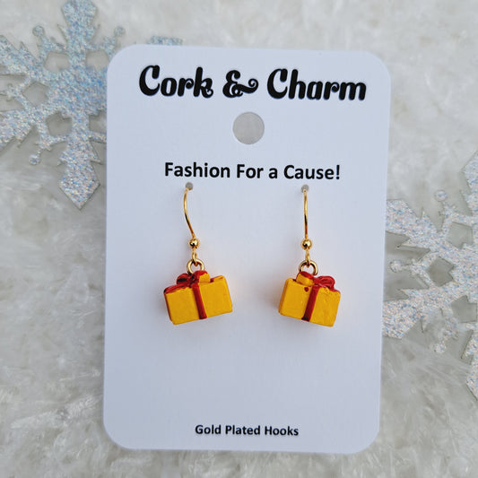 Yellow Present Gift Box Gold Earrings