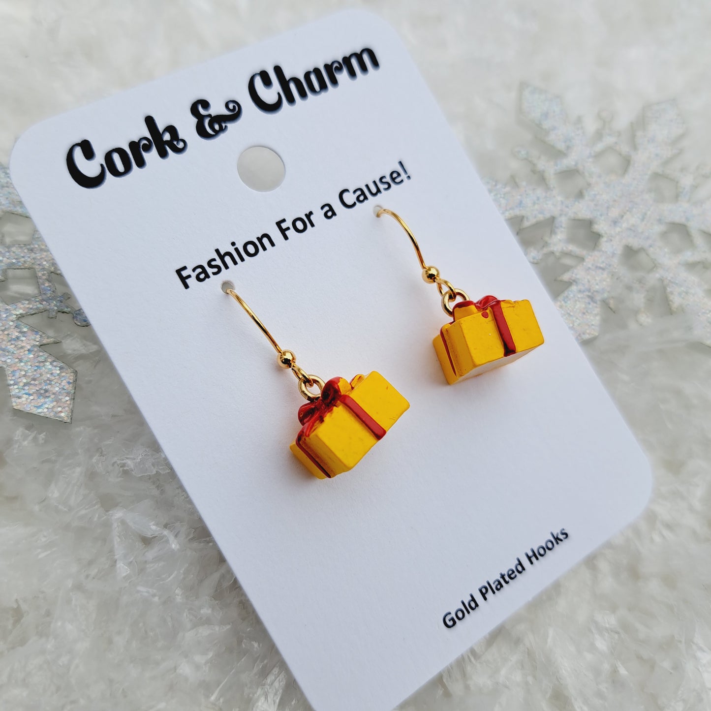 Yellow Present Gift Box Gold Earrings