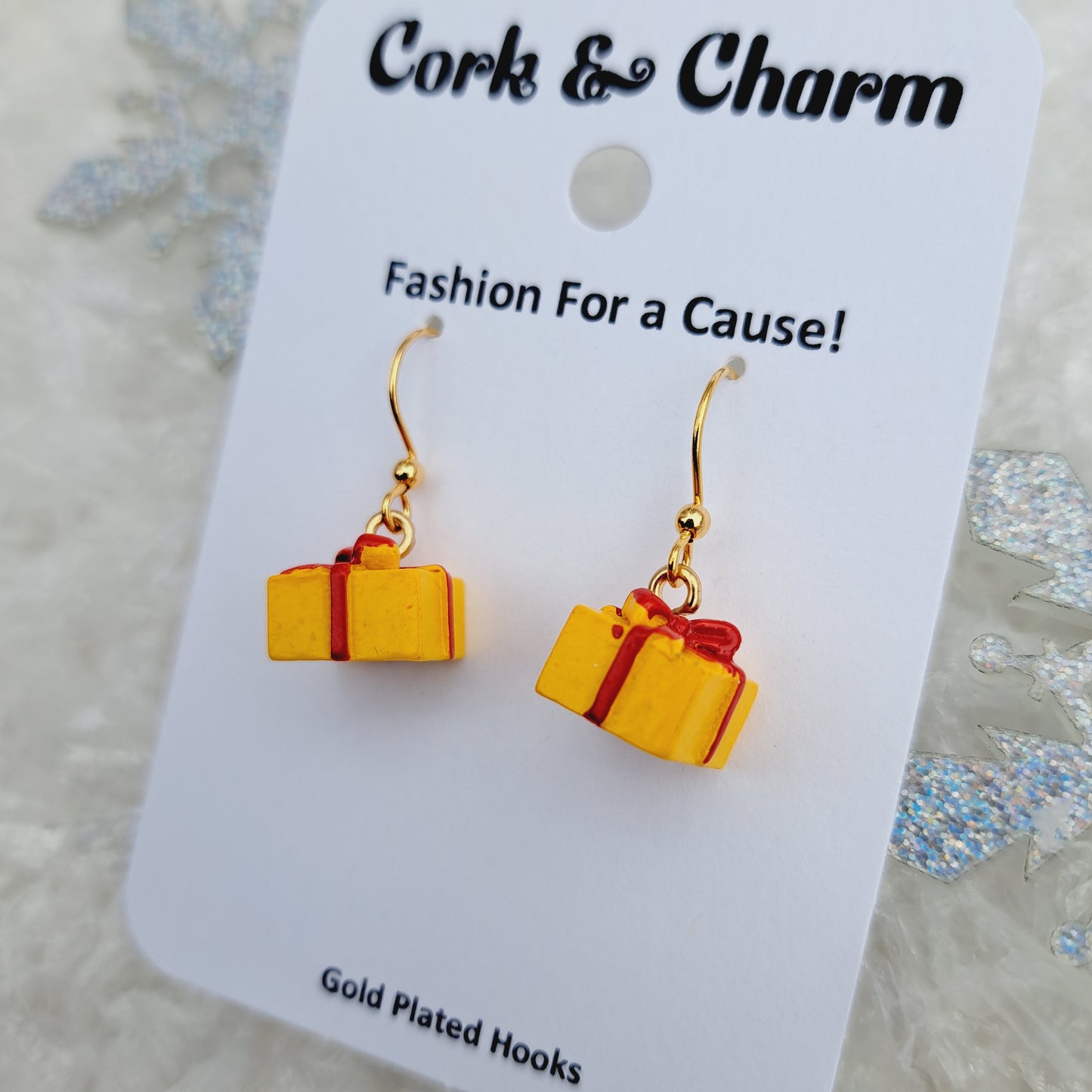 Yellow Present Gift Box Gold Earrings