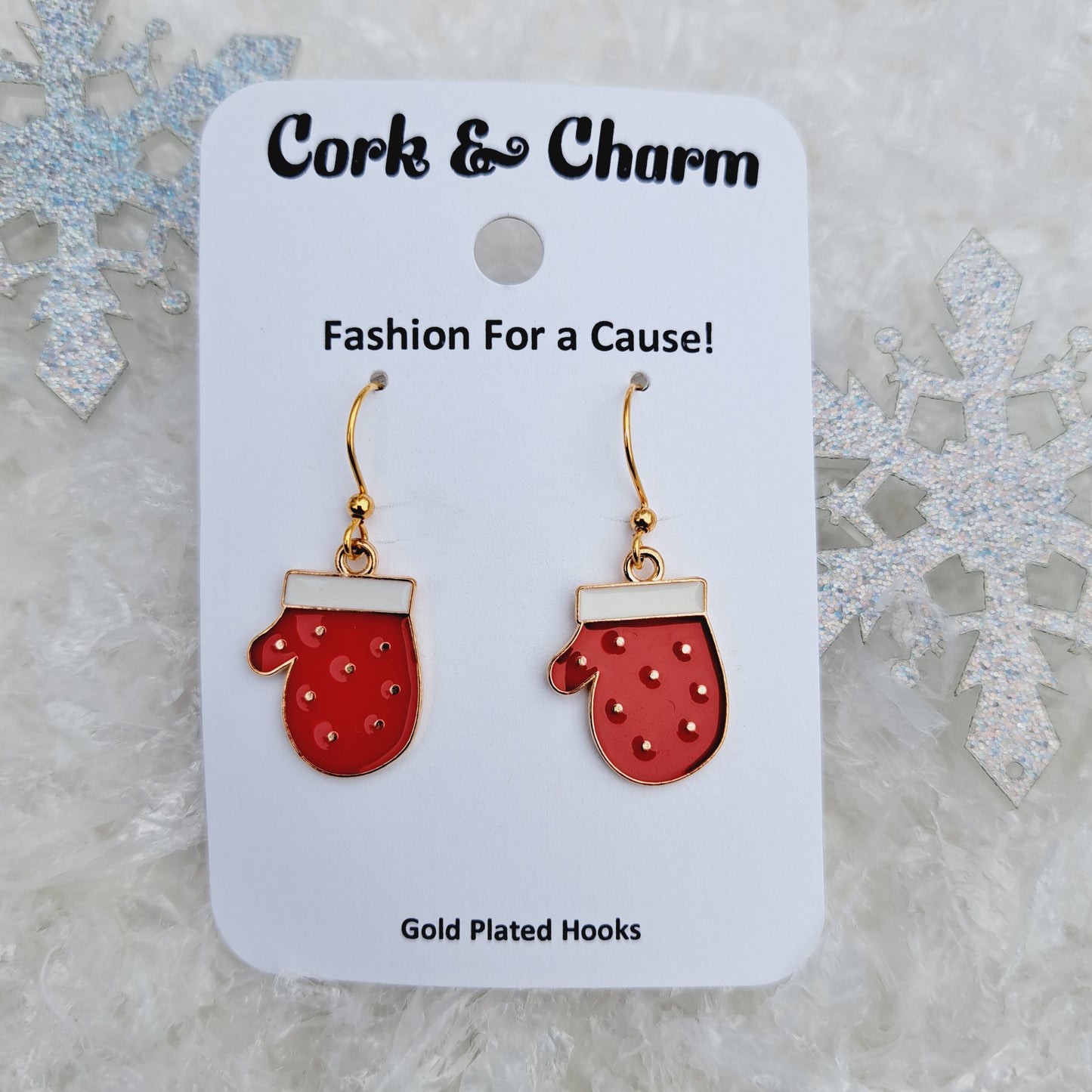 Red Mittens Enamel Gold Earrings