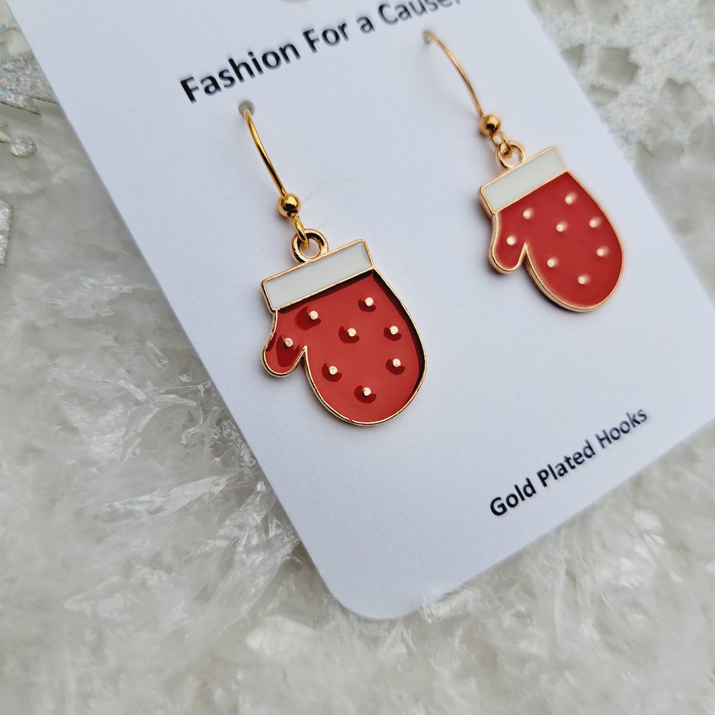 Red Mittens Enamel Gold Earrings