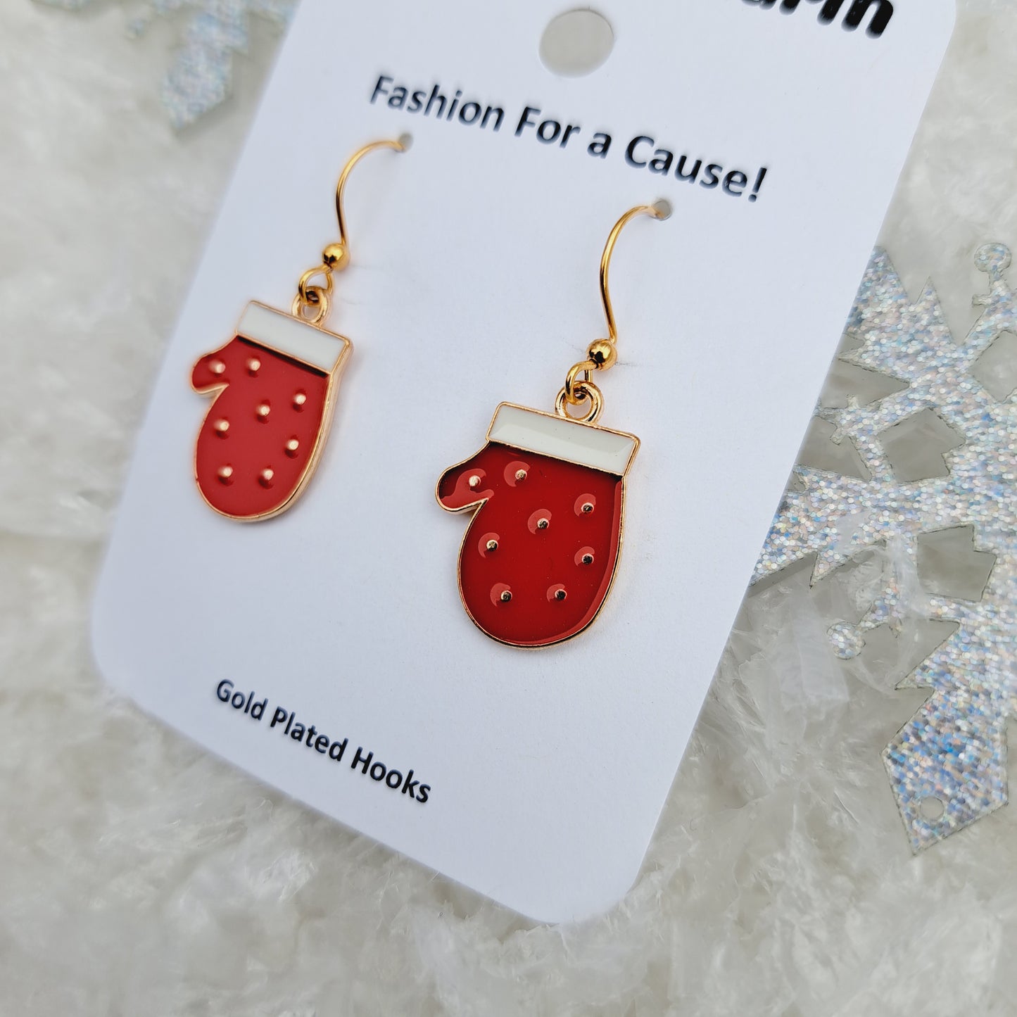 Red Mittens Enamel Gold Earrings