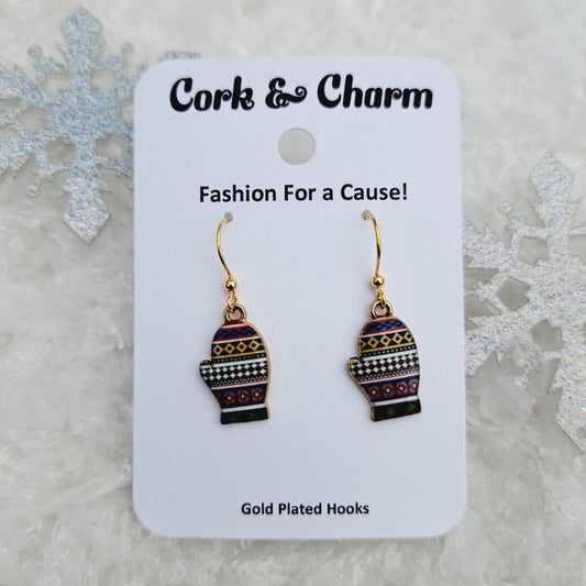 Colorful Striped Mittens Enamel Gold Earrings