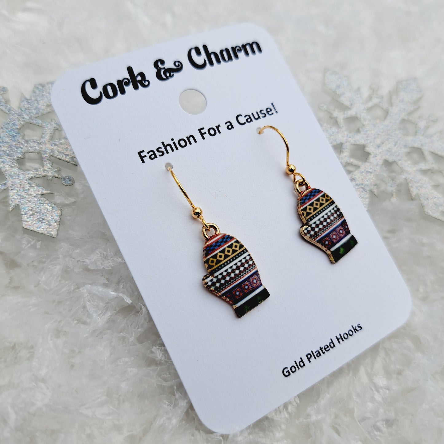 Colorful Striped Mittens Enamel Gold Earrings