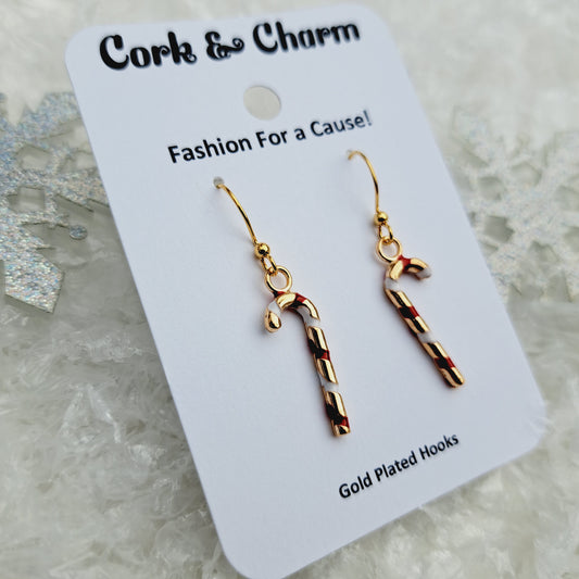 Candy Cane Enamel Gold Earrings