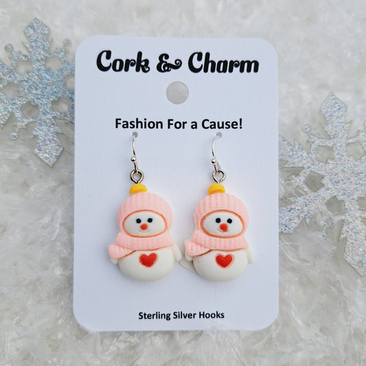 Pink Snowman Sterling Silver Earrings