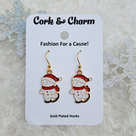 Ice Skating Snowman Enamel Gold Earrings