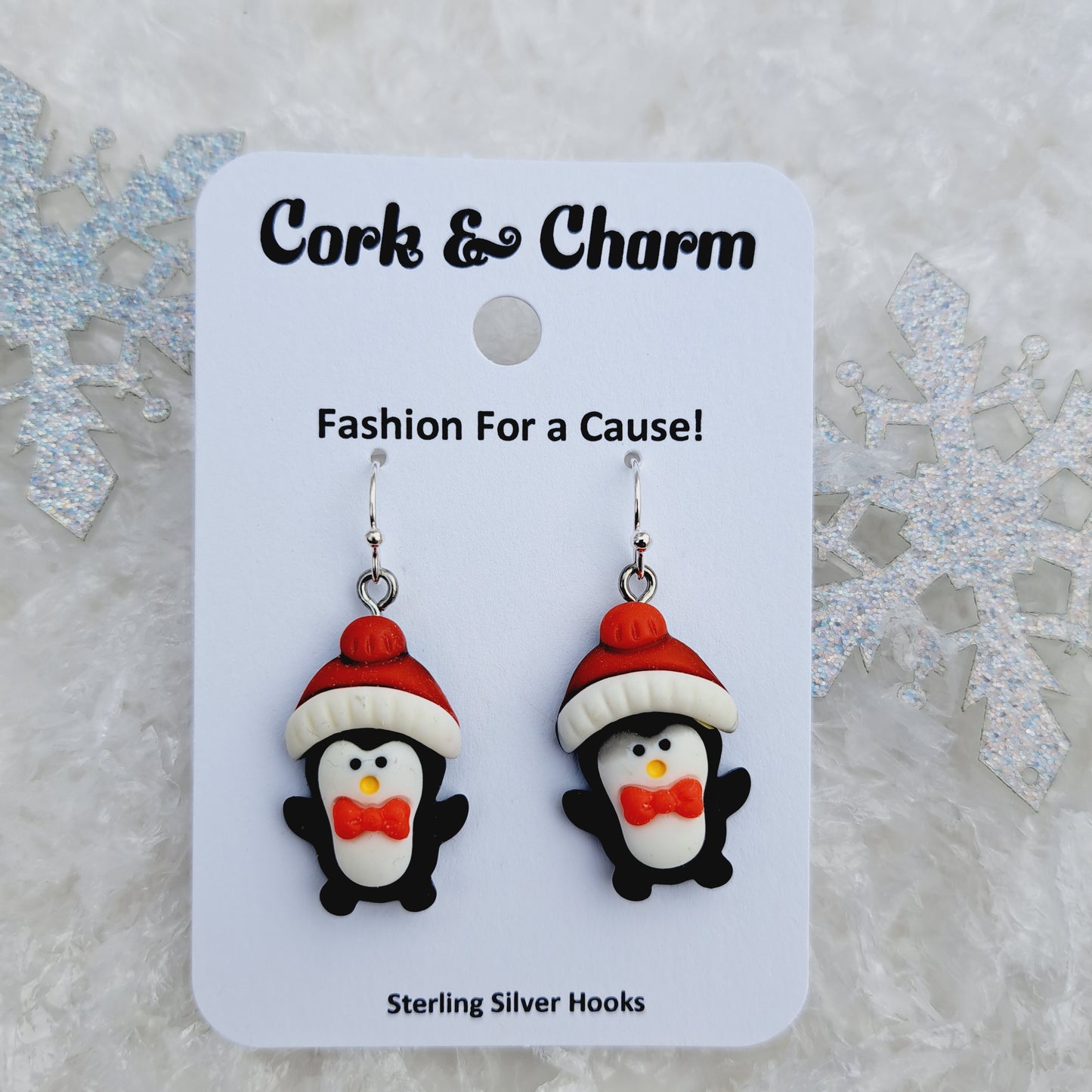 Penguin Red Hat Sterling Silver Earrings