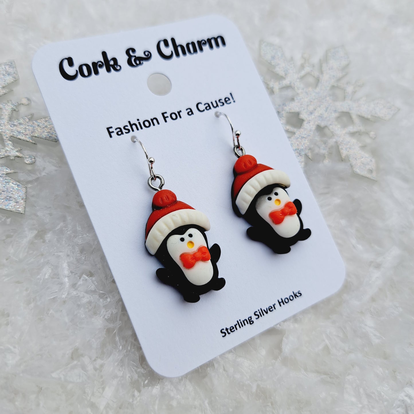 Penguin Red Hat Sterling Silver Earrings