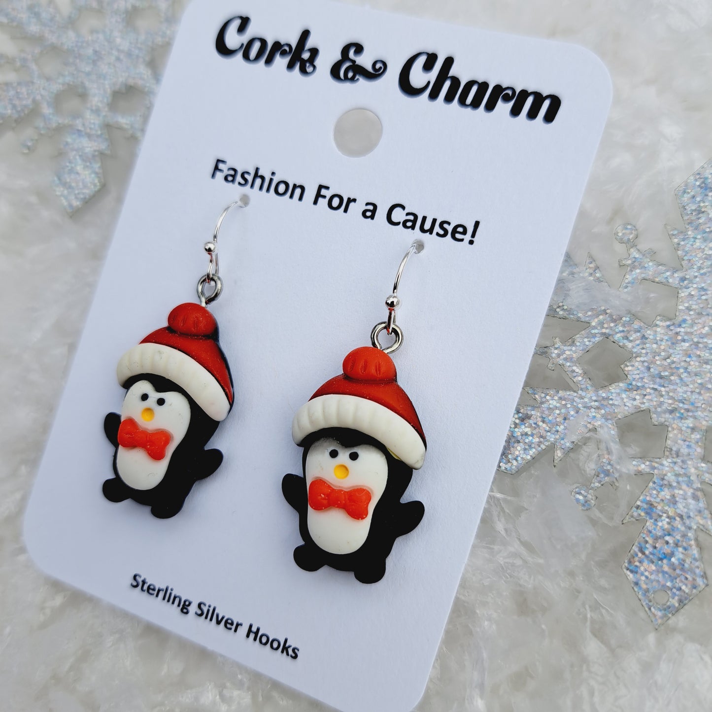 Penguin Red Hat Sterling Silver Earrings