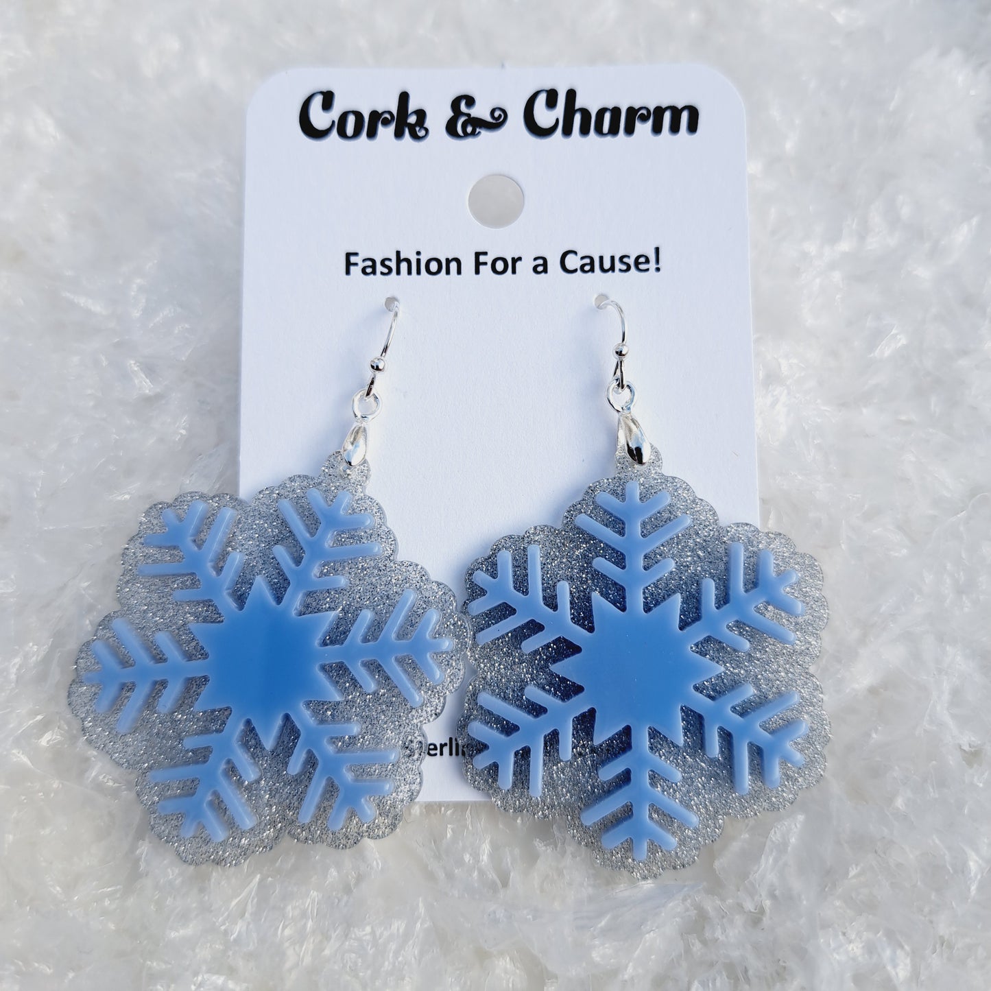 Blue Snowflake Acrylic Sterling Silver Earrings