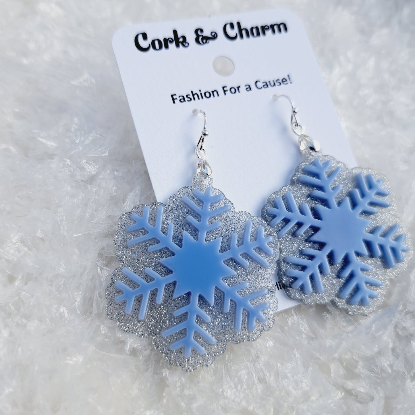 Blue Snowflake Acrylic Sterling Silver Earrings