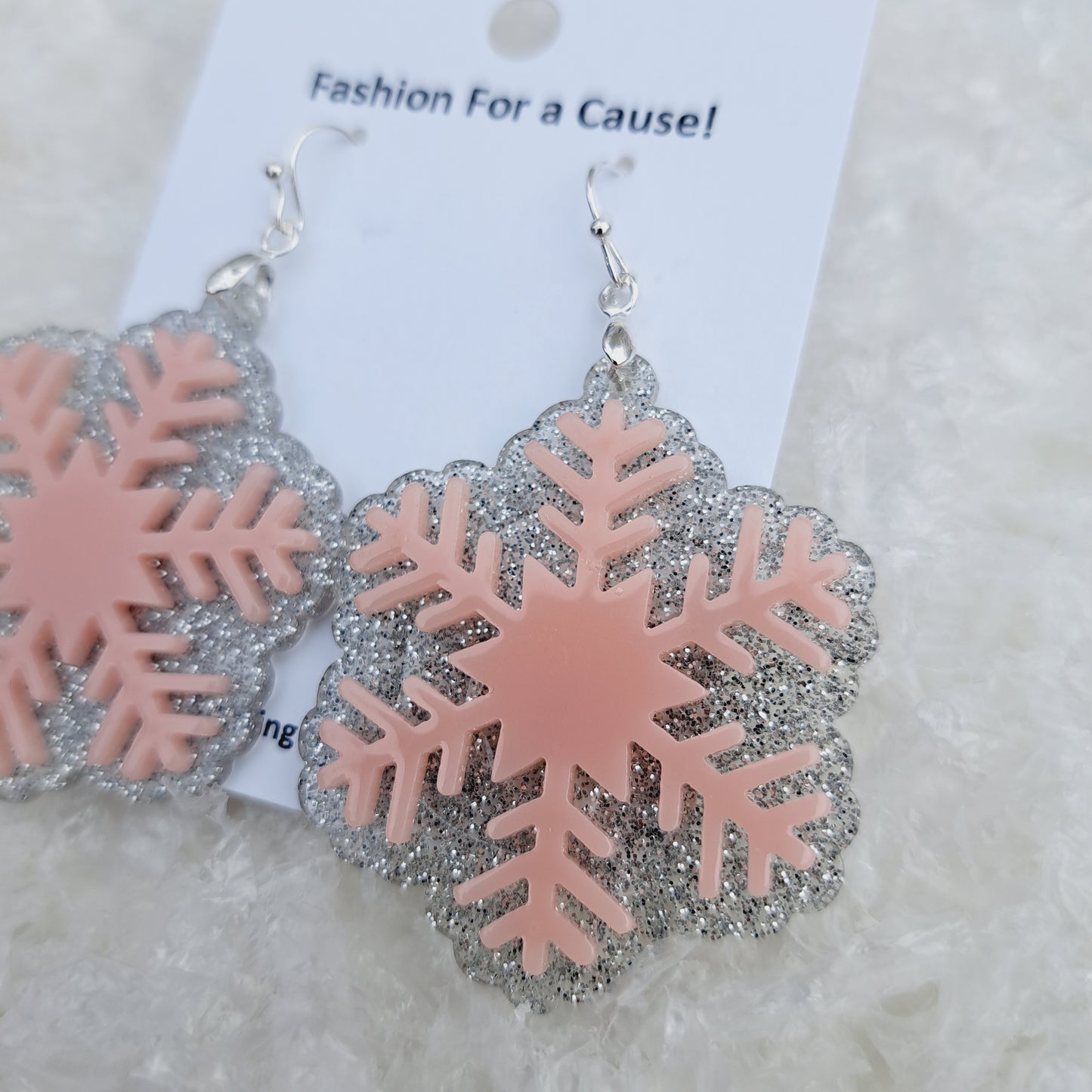 Pink Snowflake Acrylic Sterling Silver Earrings