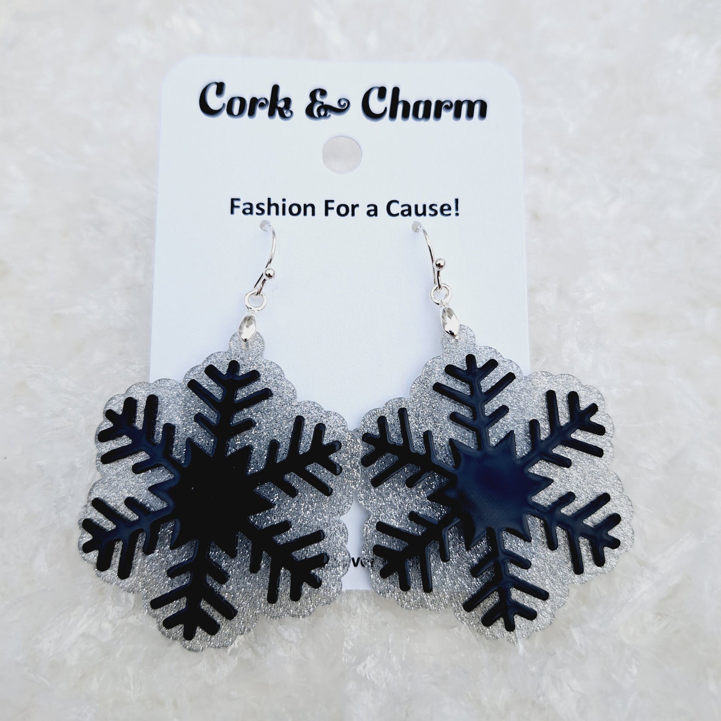 Black Snowflake Acrylic Sterling Silver Earrings