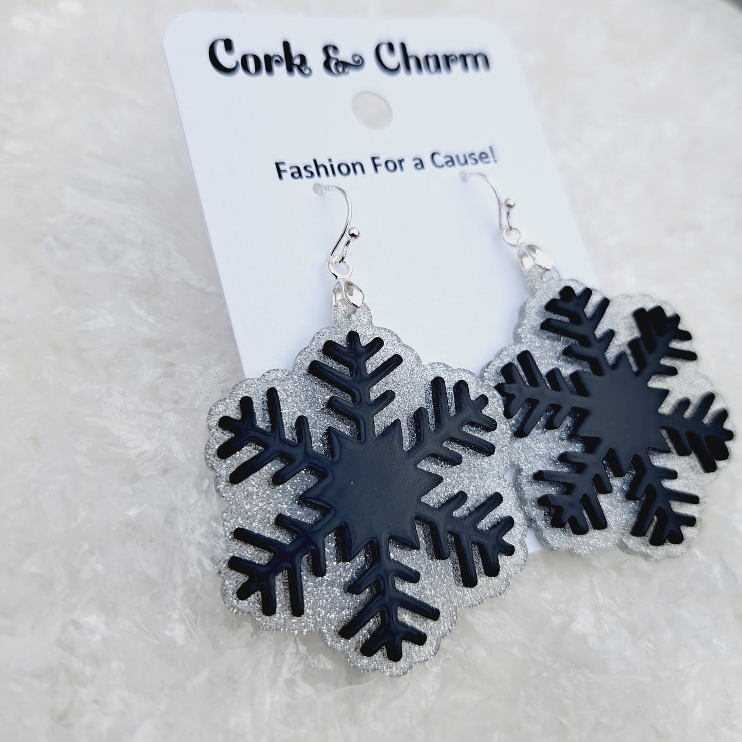 Black Snowflake Acrylic Sterling Silver Earrings