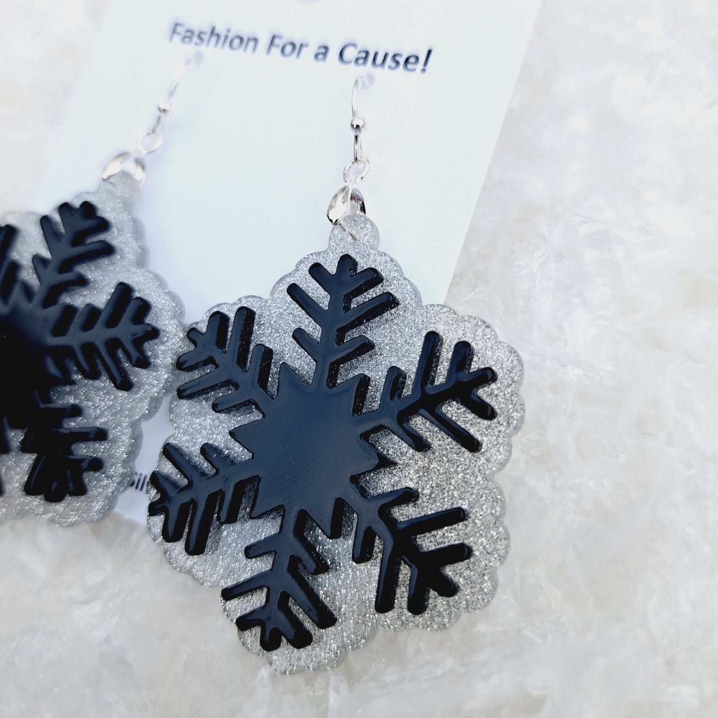 Black Snowflake Acrylic Sterling Silver Earrings