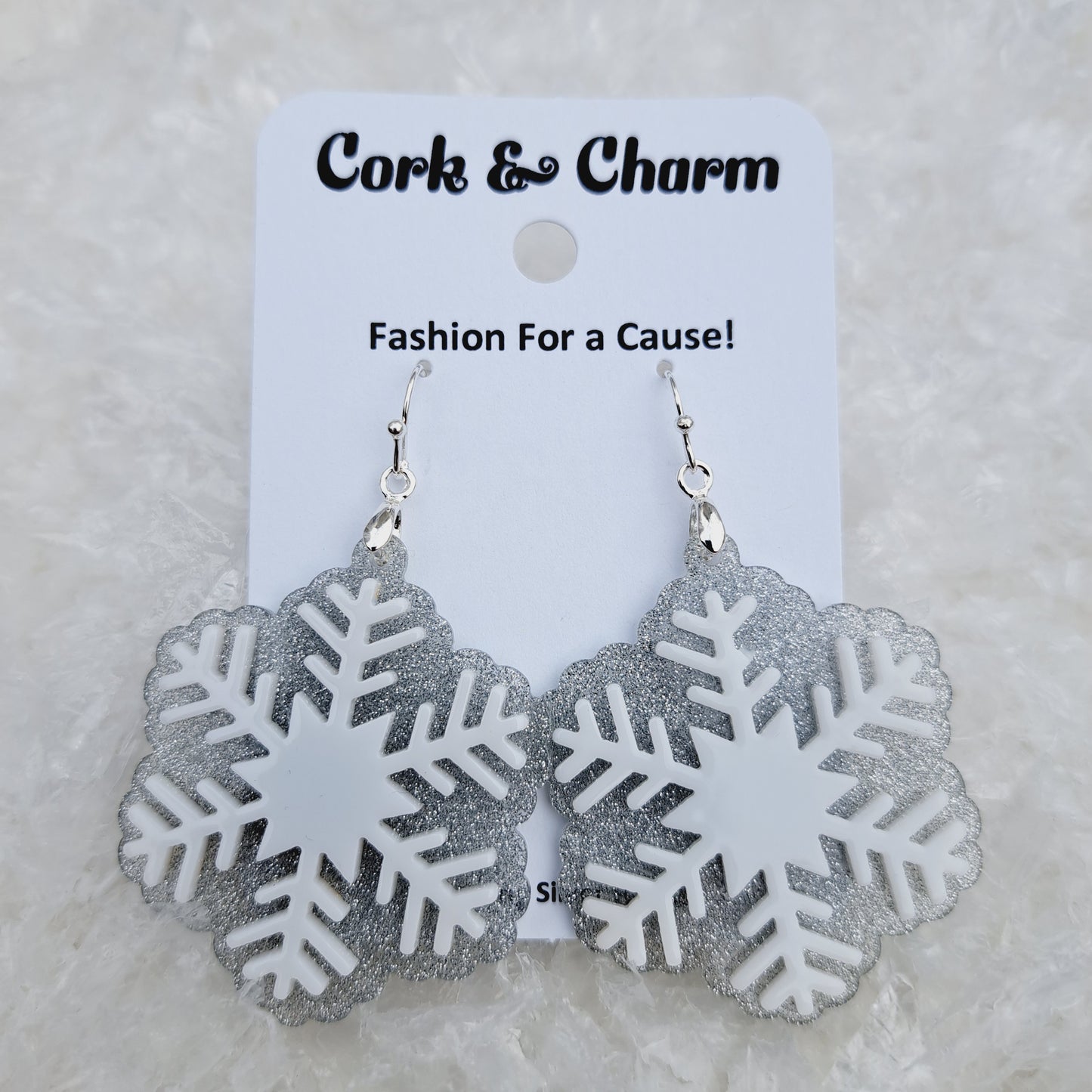 White Snowflake Acrylic Sterling Silver Earrings