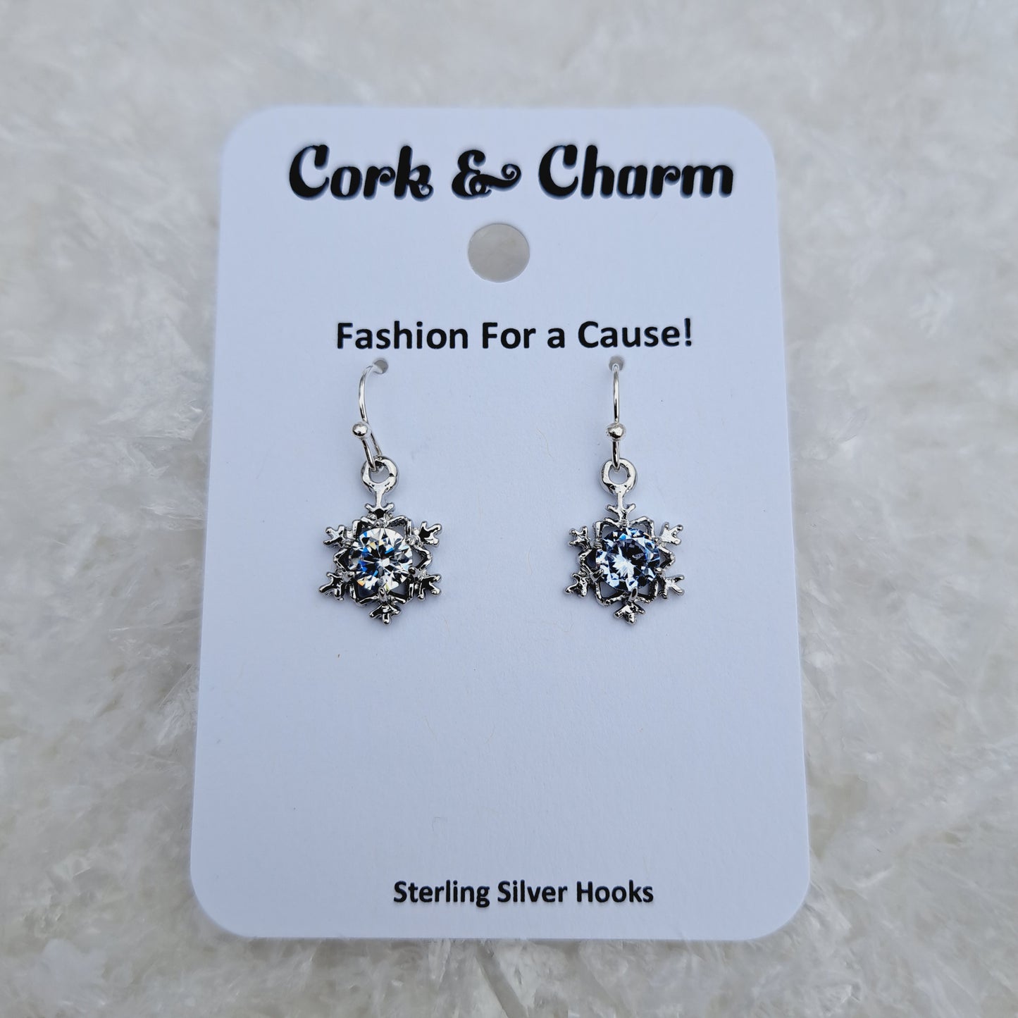 Snowflake Rhinestone Center Sterling Silver Earrings