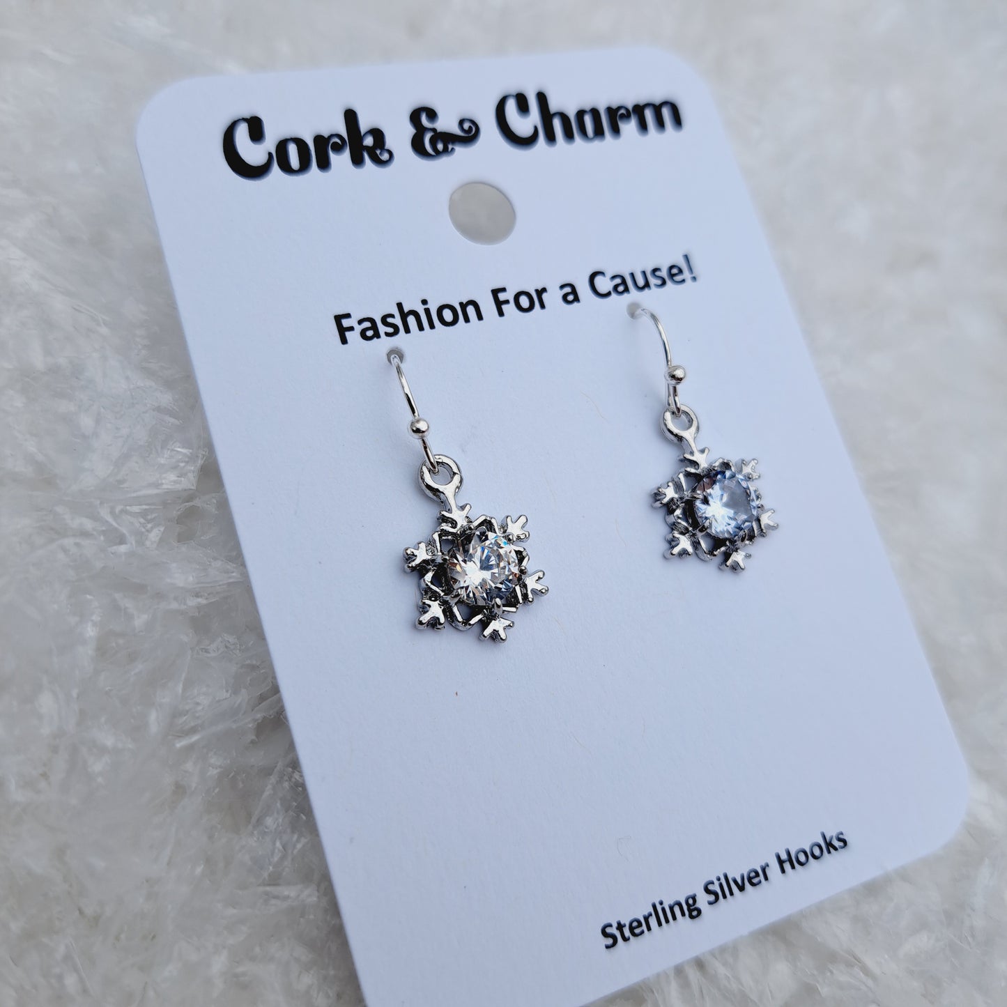 Snowflake Rhinestone Center Sterling Silver Earrings