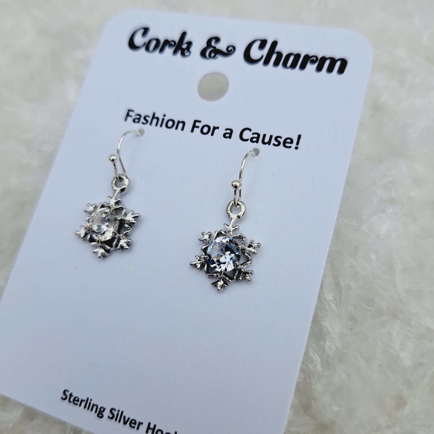 Snowflake Rhinestone Center Sterling Silver Earrings