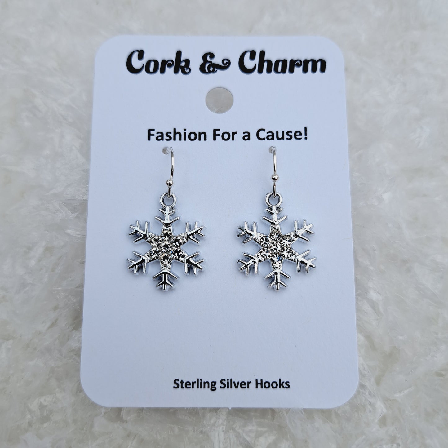 Snowflake Rhinestone Center Sterling Silver Earrings