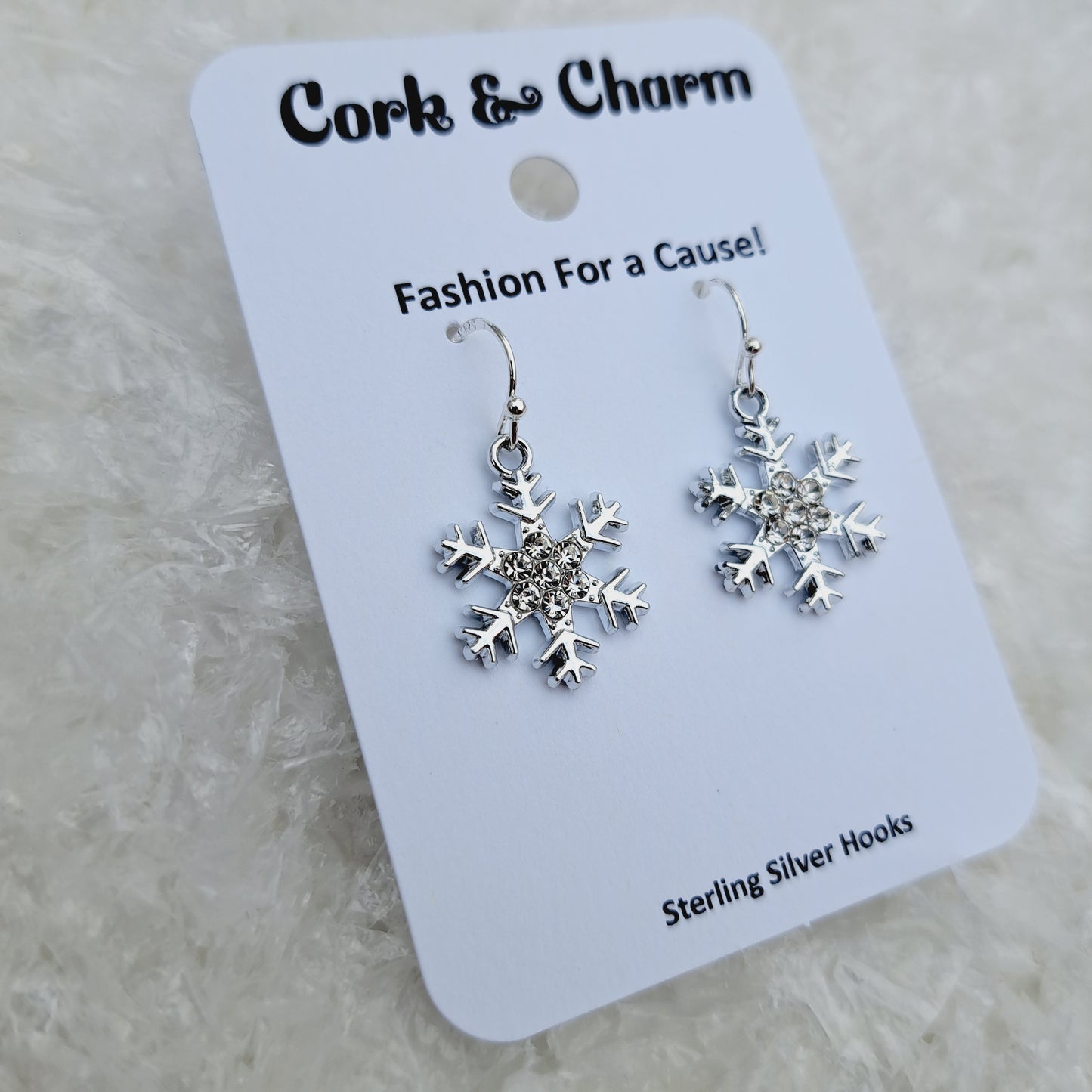 Snowflake Rhinestone Center Sterling Silver Earrings