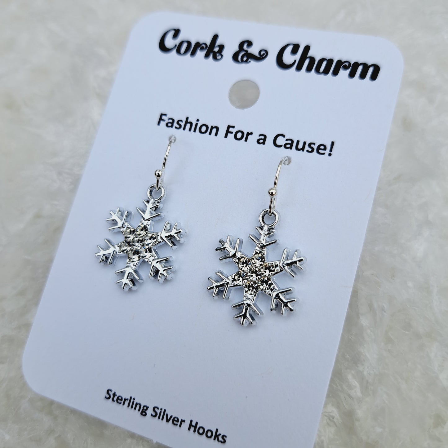 Snowflake Rhinestone Center Sterling Silver Earrings