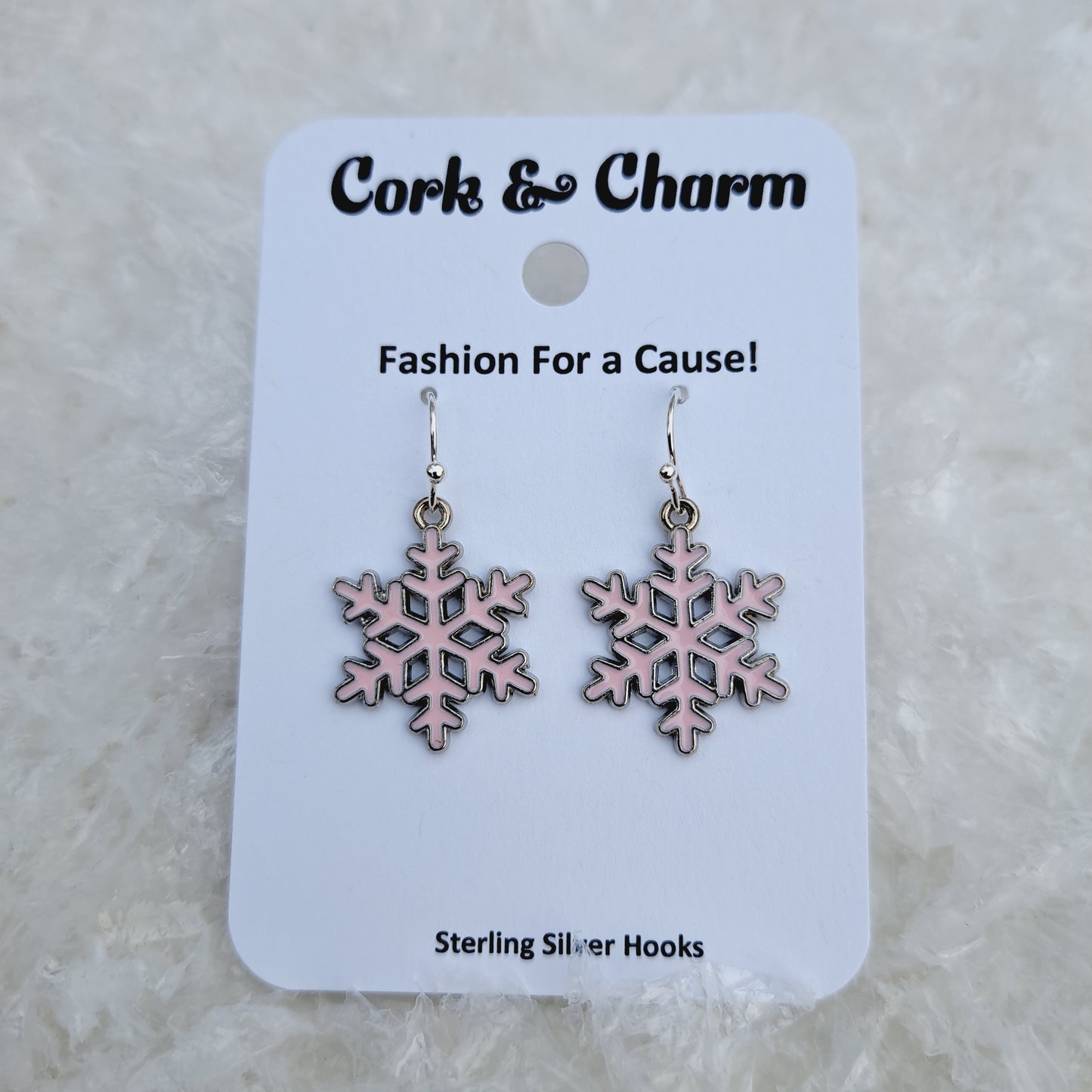 Light Pink Snowflake Enamel Sterling Silver Earrings