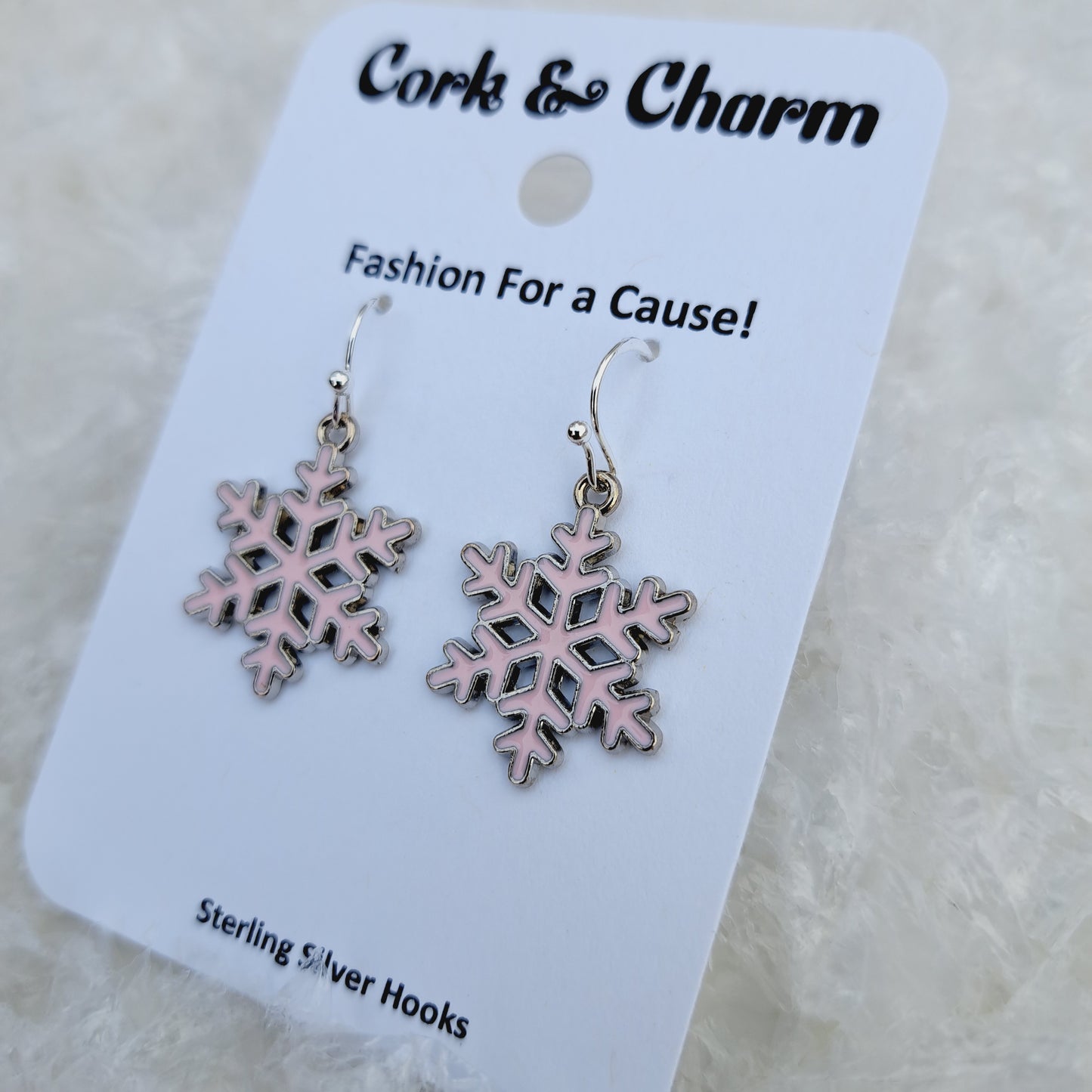 Light Pink Snowflake Enamel Sterling Silver Earrings