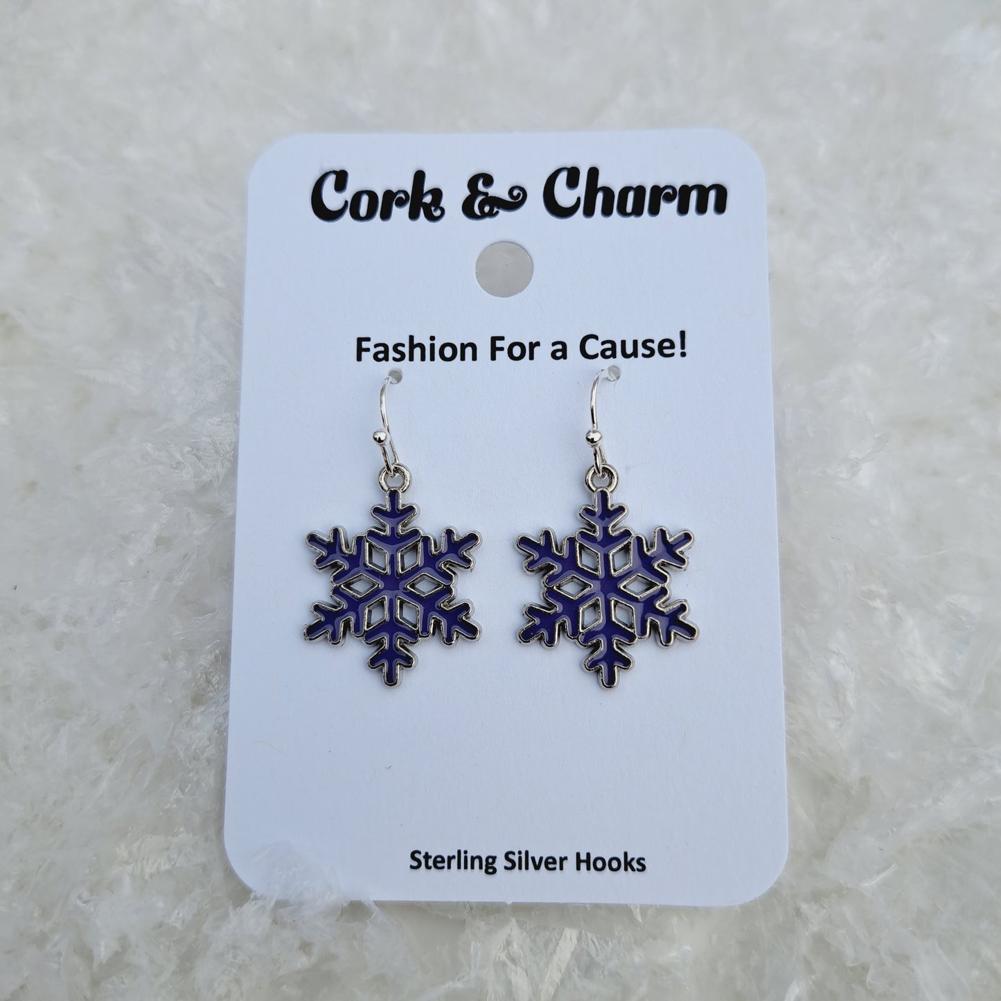 Purple Snowflake Enamel Sterling Silver Earrings