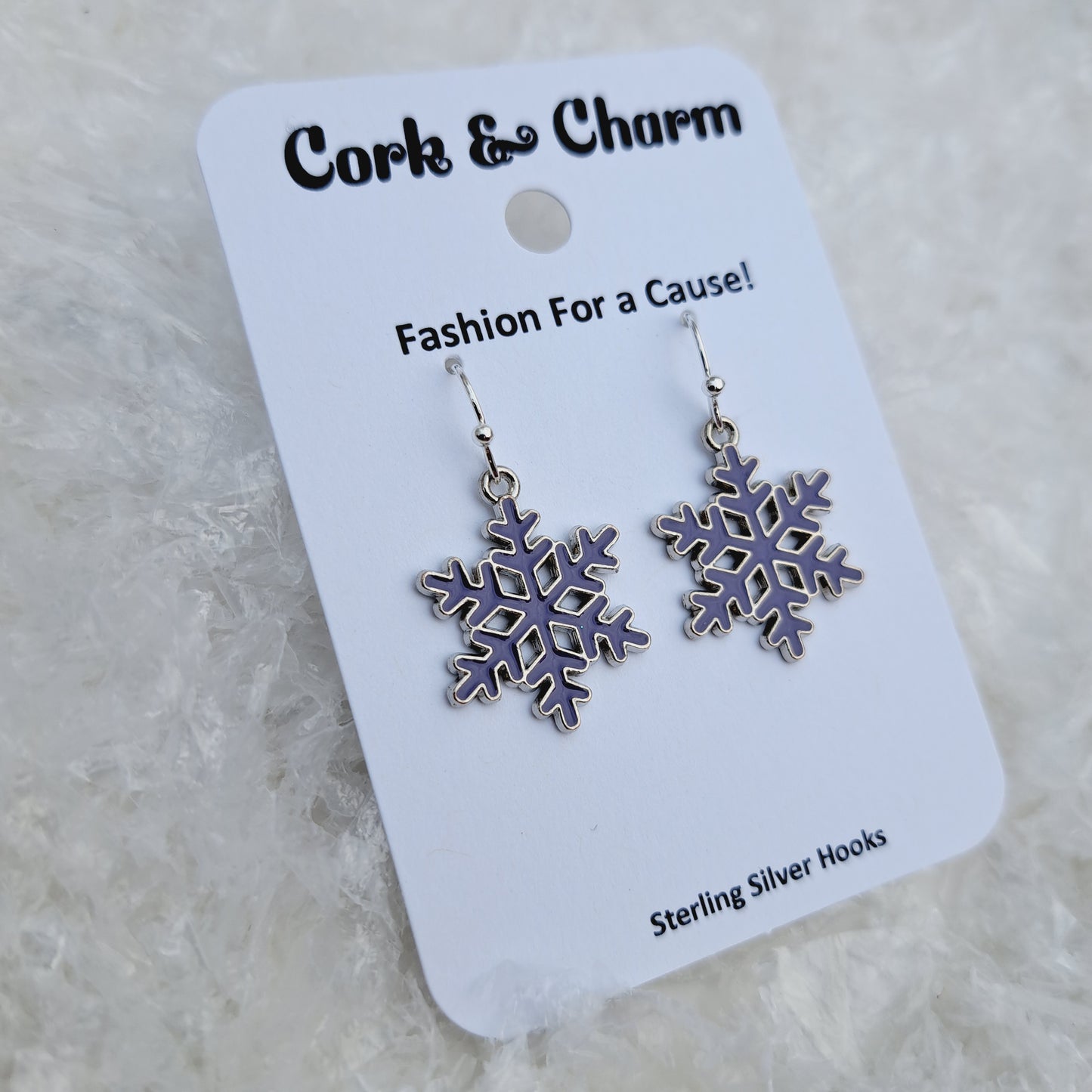 Purple Snowflake Enamel Sterling Silver Earrings