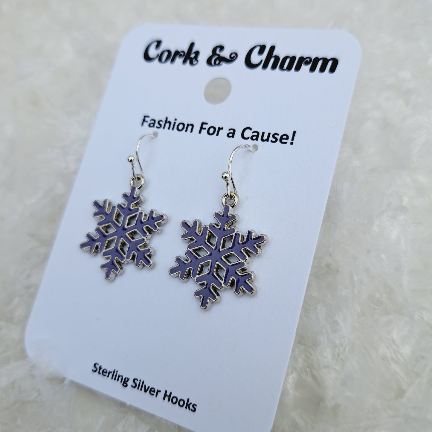 Purple Snowflake Enamel Sterling Silver Earrings