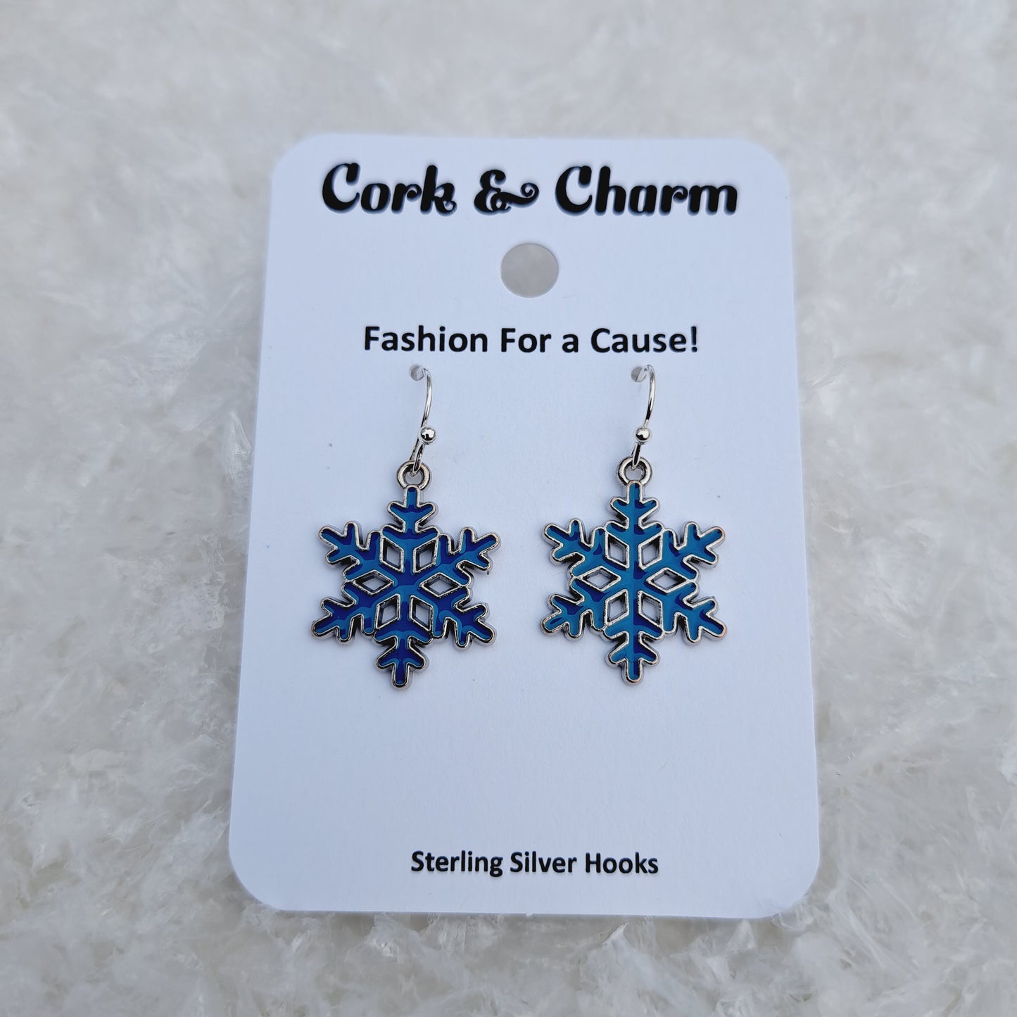 Blue Snowflake Enamel Sterling Silver Earrings