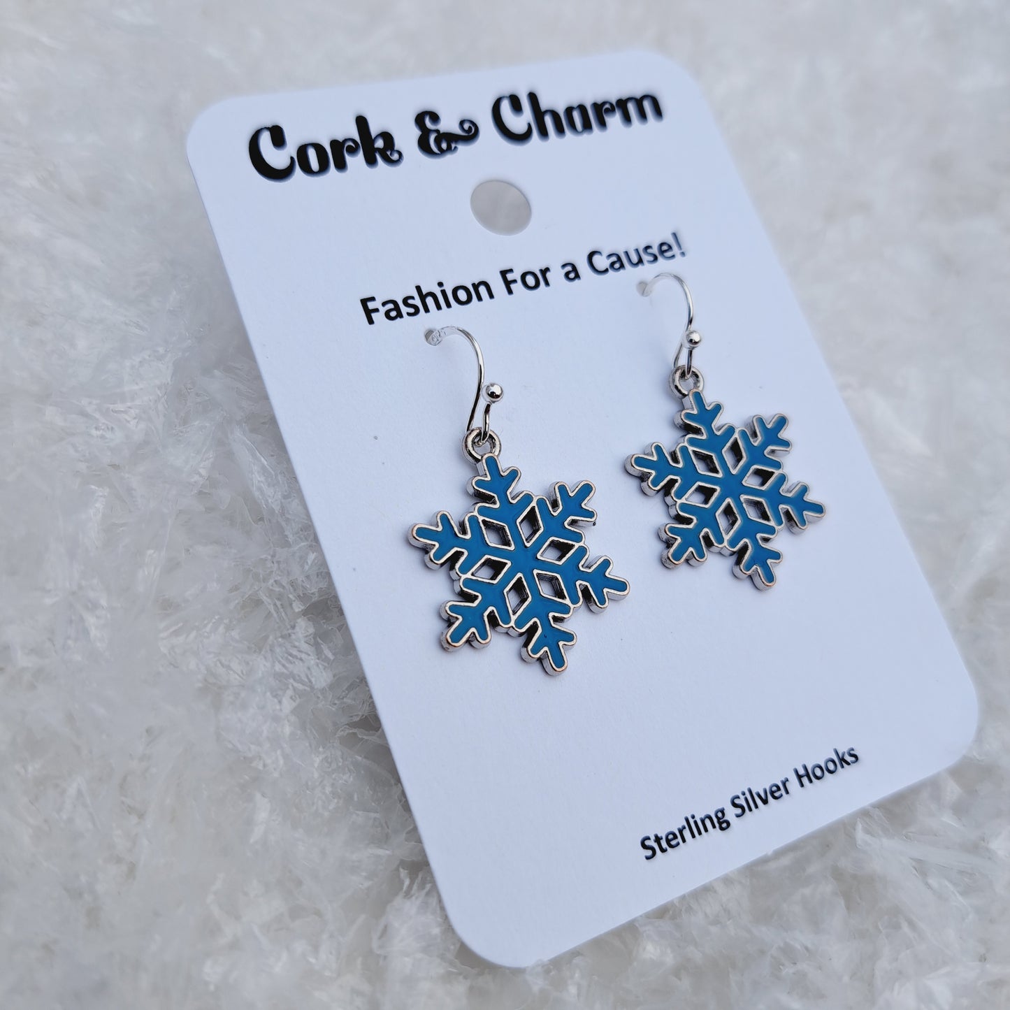 Blue Snowflake Enamel Sterling Silver Earrings