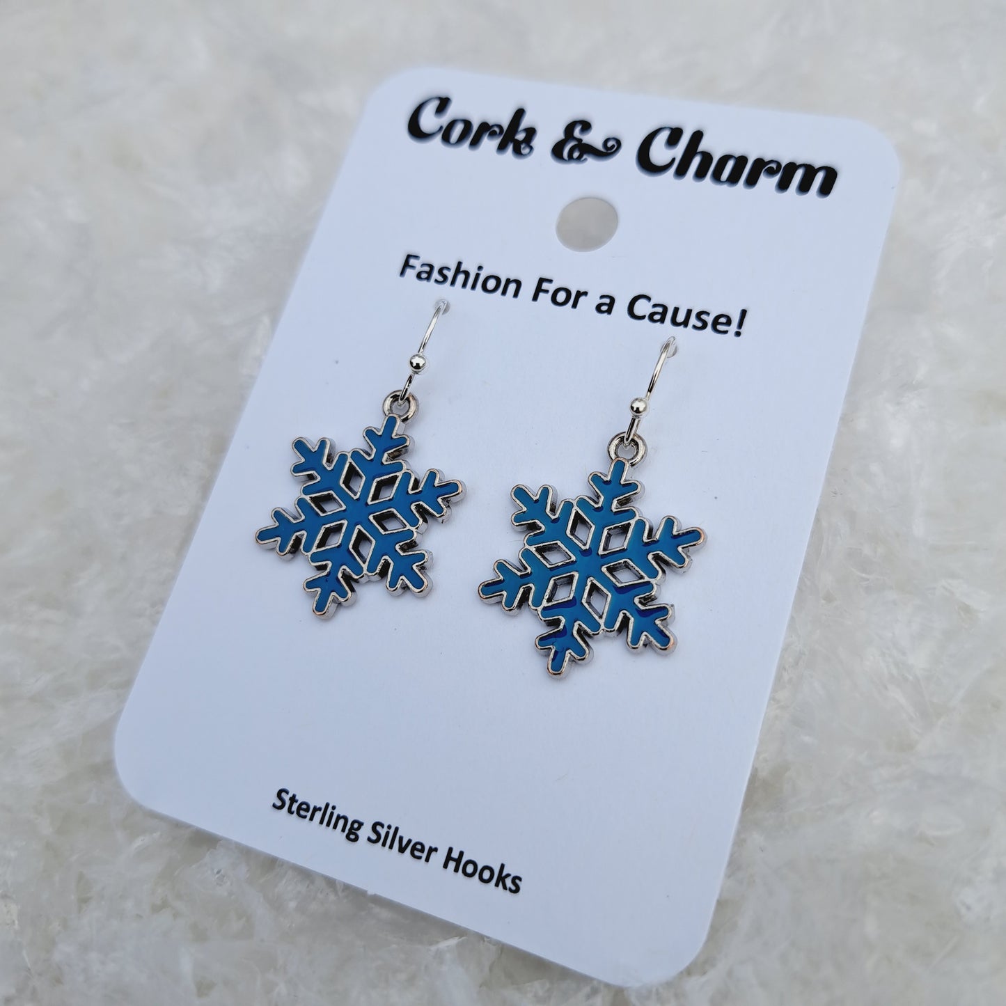 Blue Snowflake Enamel Sterling Silver Earrings