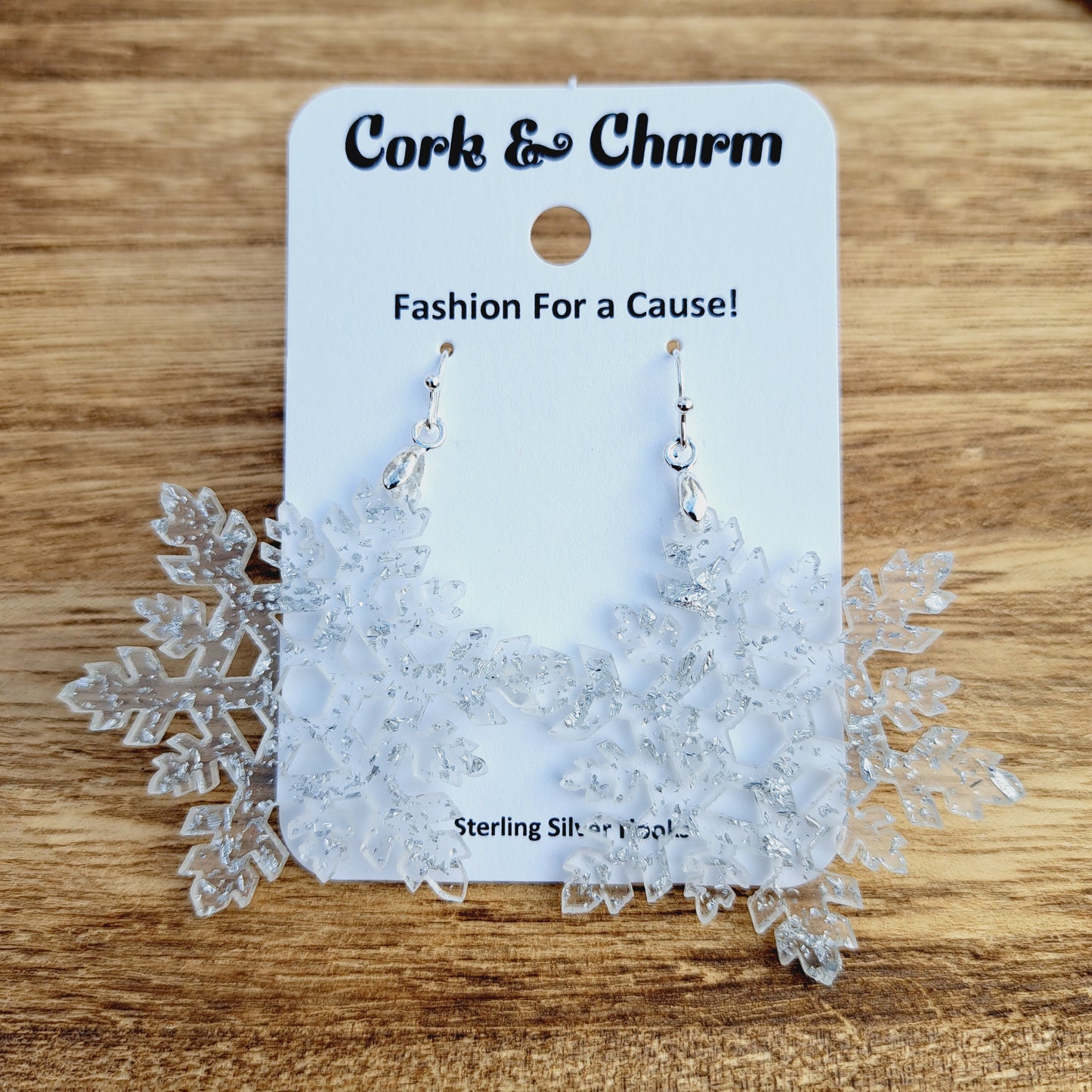 Clear Sparkle Snowflake Acrylic Sterling Silver Earrings